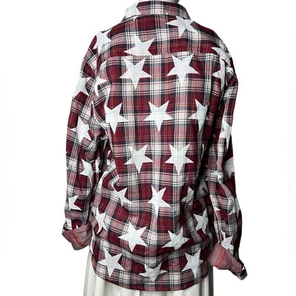 Mostly Heard Rarely Seen Star Plaid Button Down Shirt Red & White Size Large - Picture 3 of 3